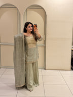 Light Sage Luxe Embroidered Dress (Giraffe Fabric)