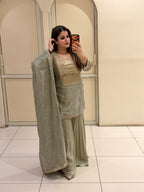 Light Sage Luxe Embroidered Dress (Giraffe Fabric)