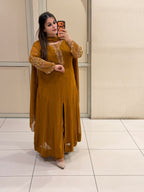 Mustard Georgette Embroidered Suit Set (M–3XL)