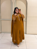 Mustard Georgette Embroidered Suit Set (M–3XL)
