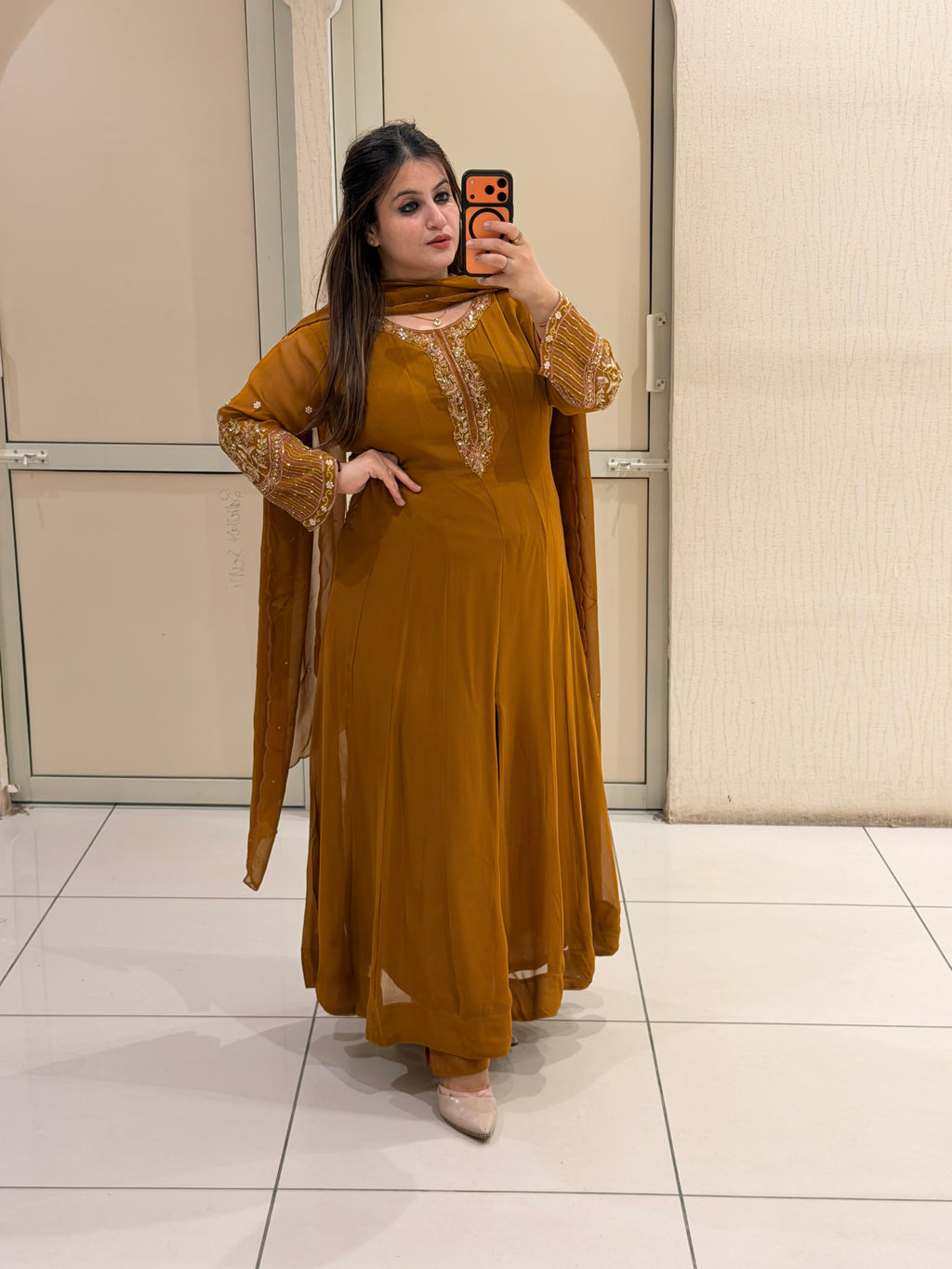 Mustard Georgette Embroidered Suit Set (M–3XL)