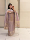 Lavender Unstitched Partywear Suit (Premium Embroidered Design)