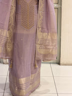 Lavender Unstitched Partywear Suit (Premium Embroidered Design)