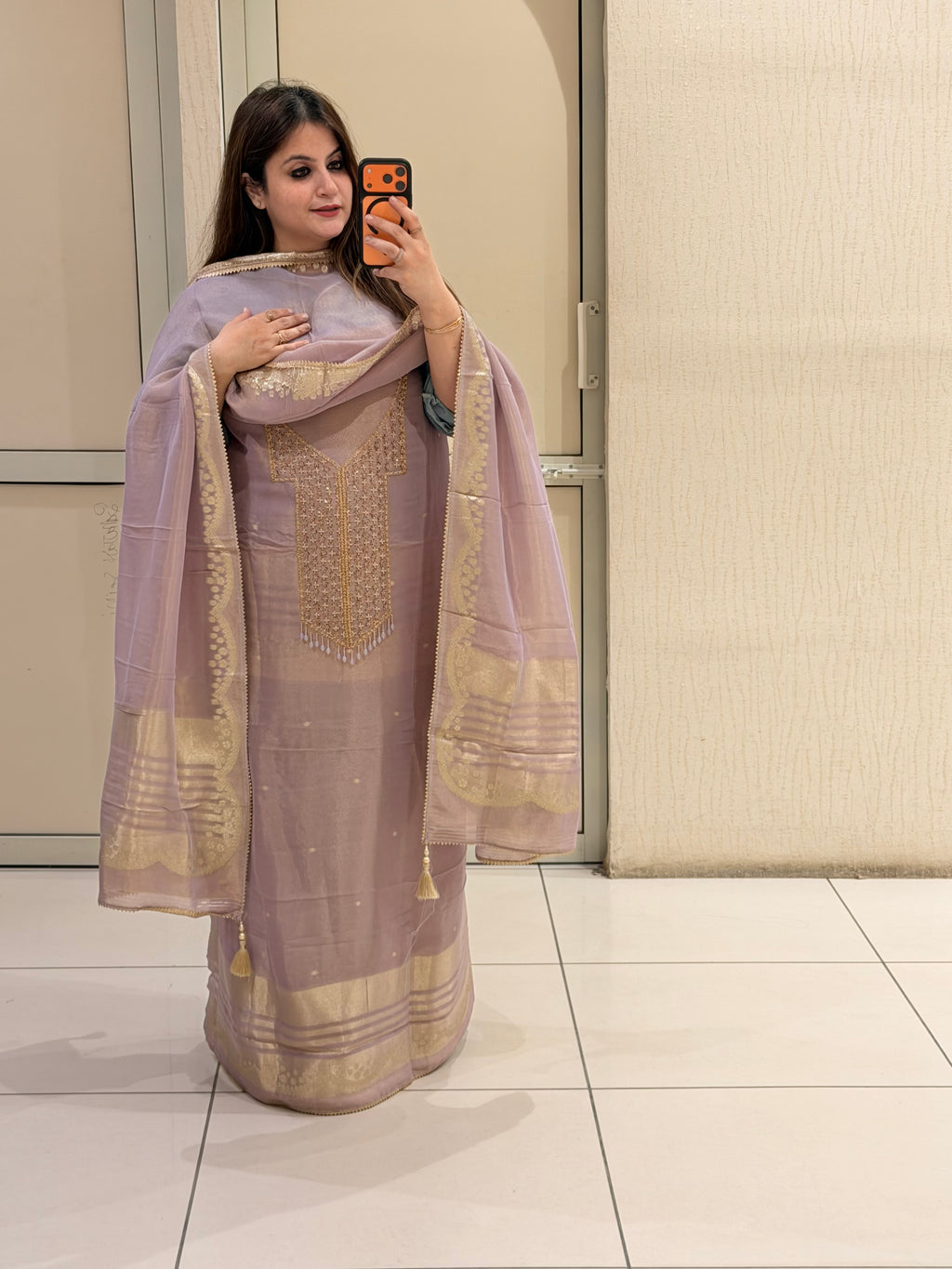 Lavender Unstitched Partywear Suit (Premium Embroidered Design)
