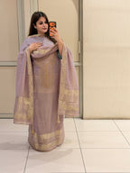 Lavender Unstitched Partywear Suit (Premium Embroidered Design)