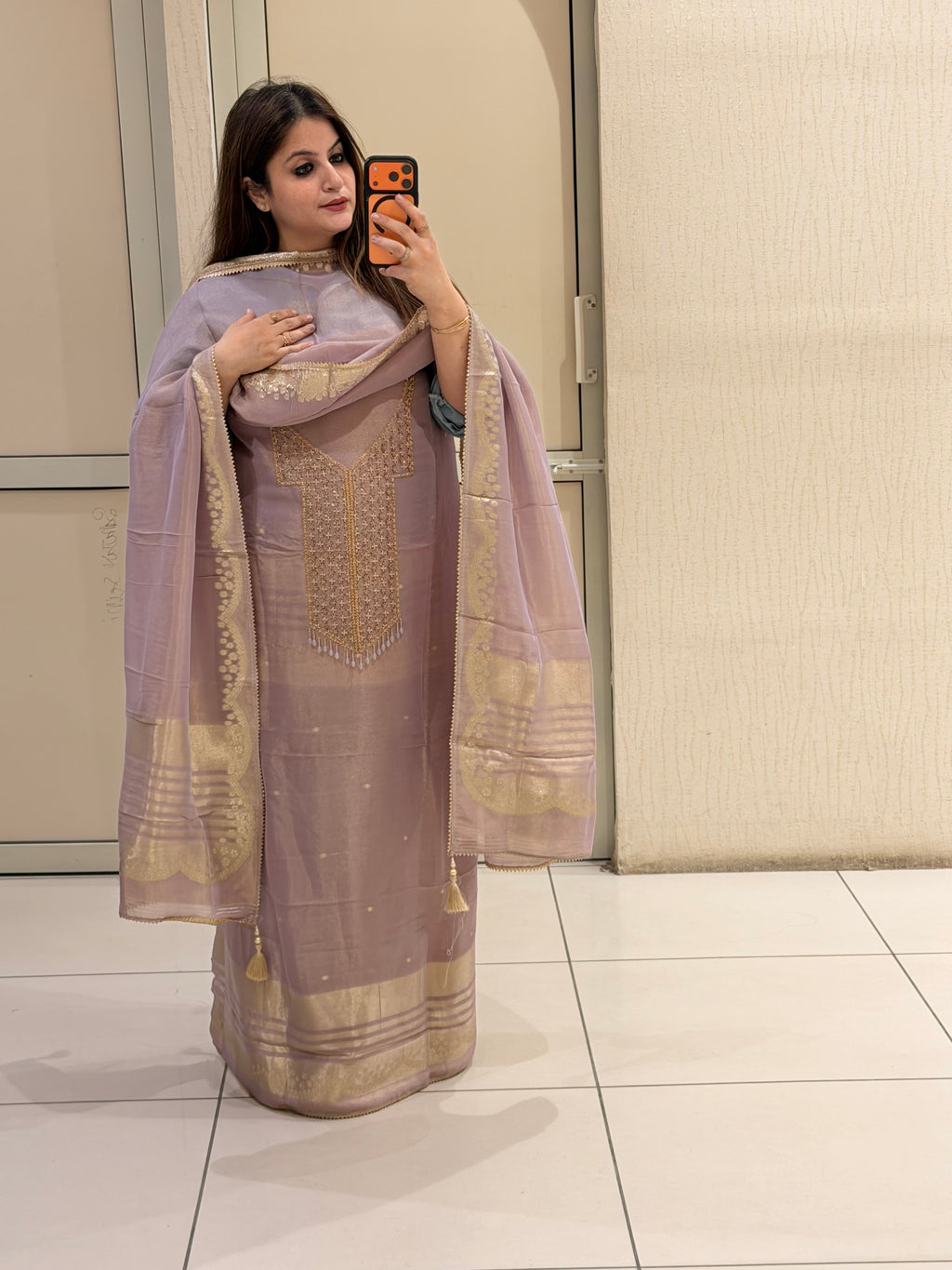 Lavender Unstitched Partywear Suit (Premium Embroidered Design)