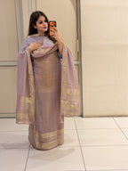 Lavender Unstitched Partywear Suit (Premium Embroidered Design)