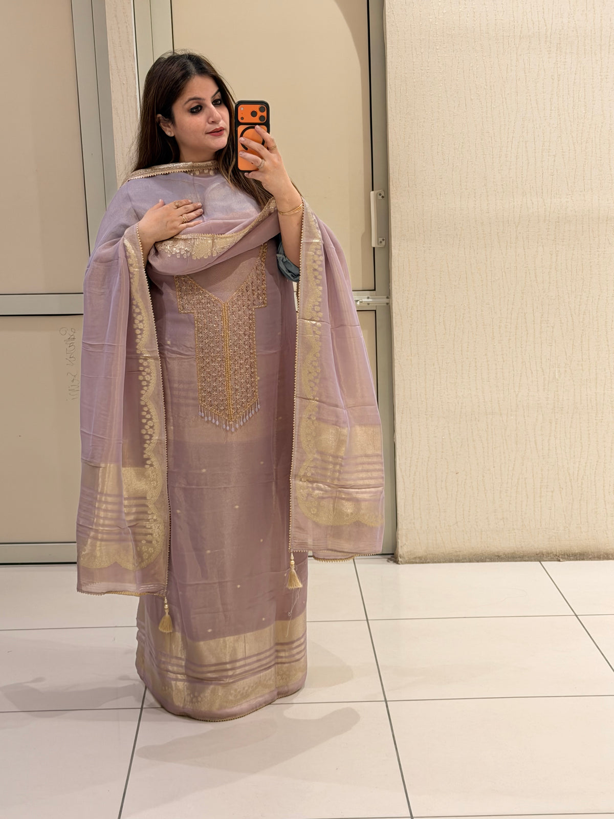 Lavender Unstitched Partywear Suit (Premium Embroidered Design)