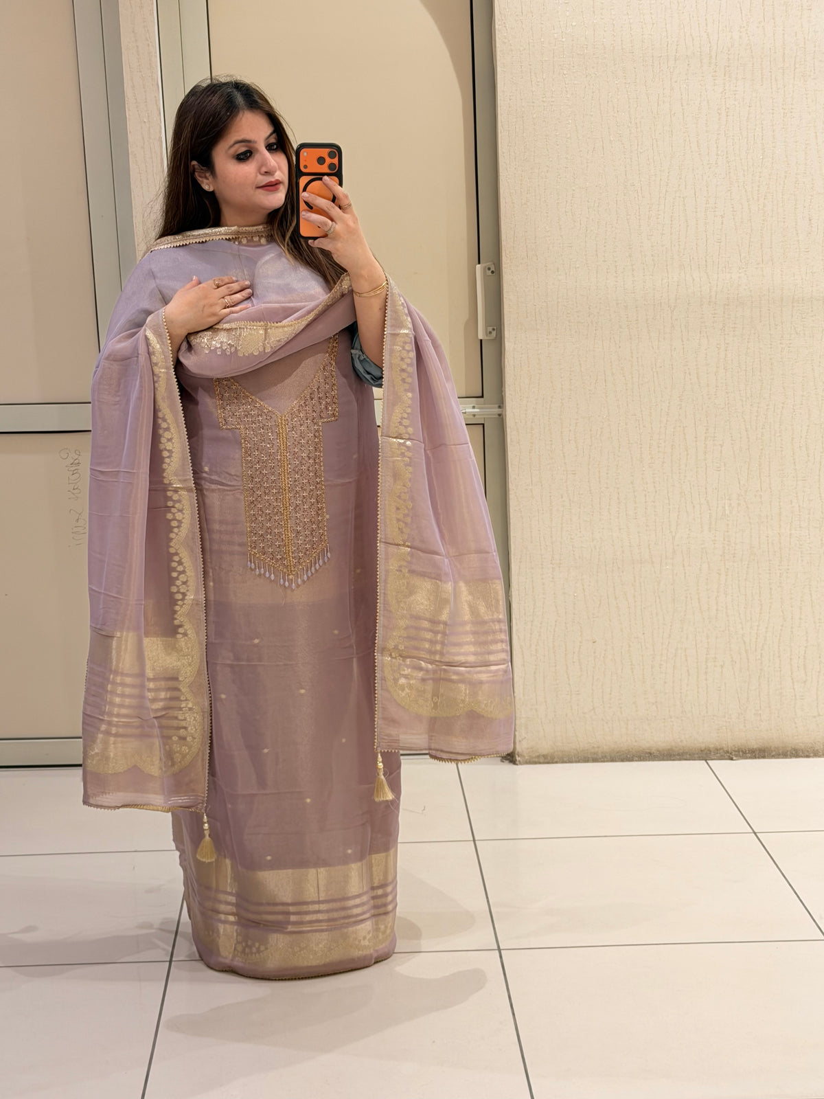 Lavender Unstitched Partywear Suit (Premium Embroidered Design)