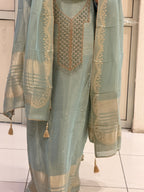 Mint Green Unstitched Partywear Suit with Zari Embroidery (Premium Collection)