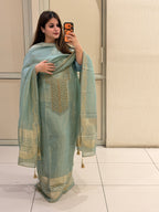 Mint Green Unstitched Partywear Suit with Zari Embroidery (Premium Collection)