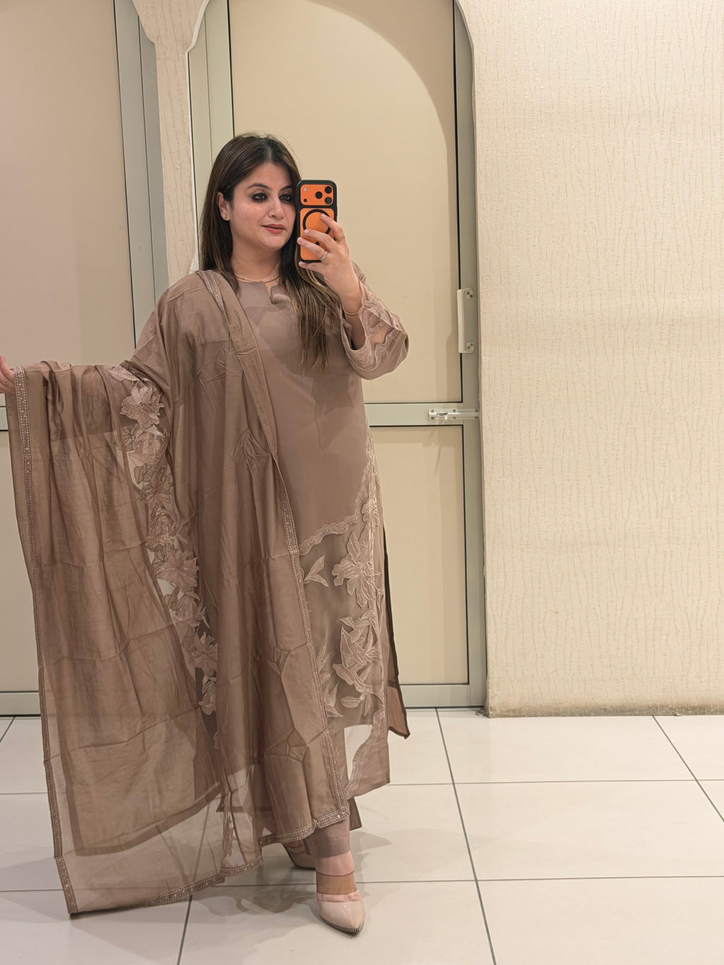 Taupe Embroidered Suit Set (M–XXL)
