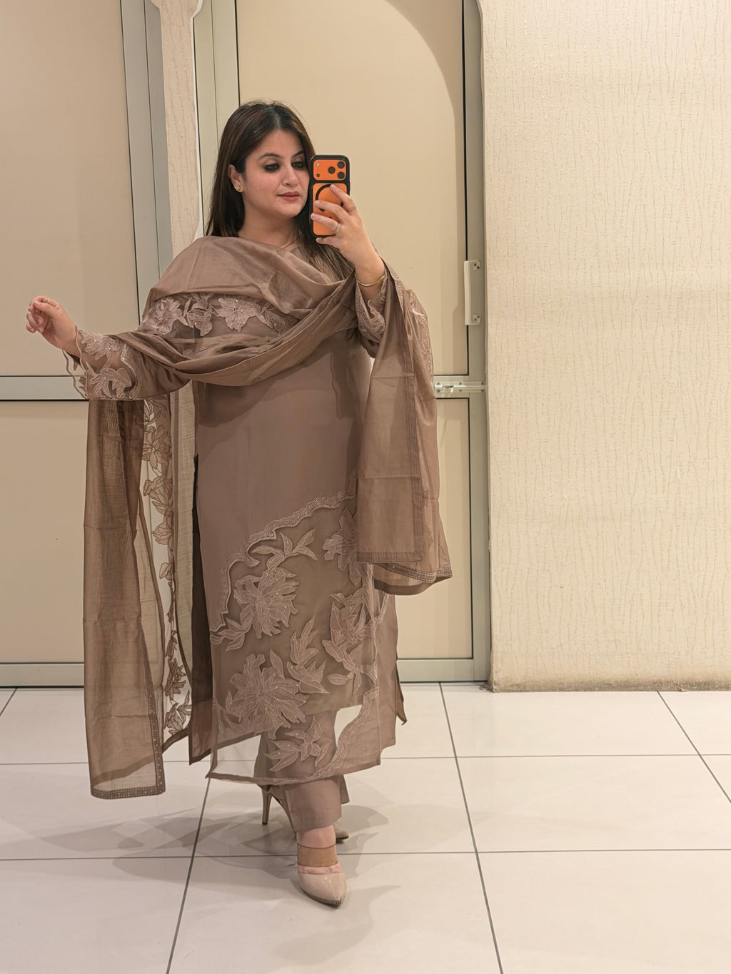 Taupe Embroidered Suit Set (M–XXL)