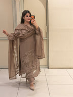 Taupe Embroidered Suit Set (M–XXL)