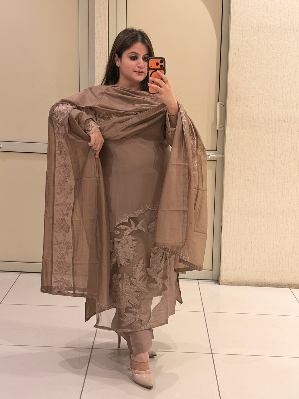 Taupe Embroidered Suit Set (M–XXL)