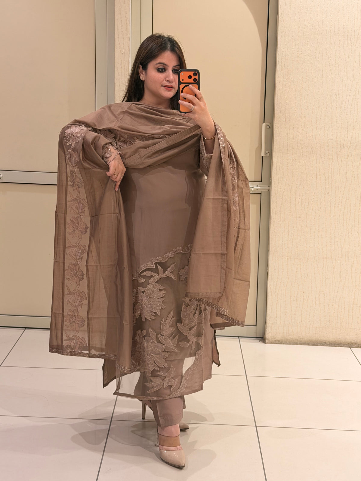 Taupe Embroidered Suit Set (M–XXL)