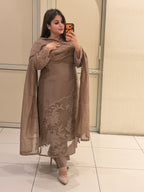 Taupe Embroidered Suit Set (M–XXL)