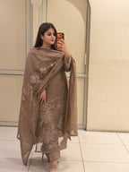 Taupe Embroidered Suit Set (M–XXL)