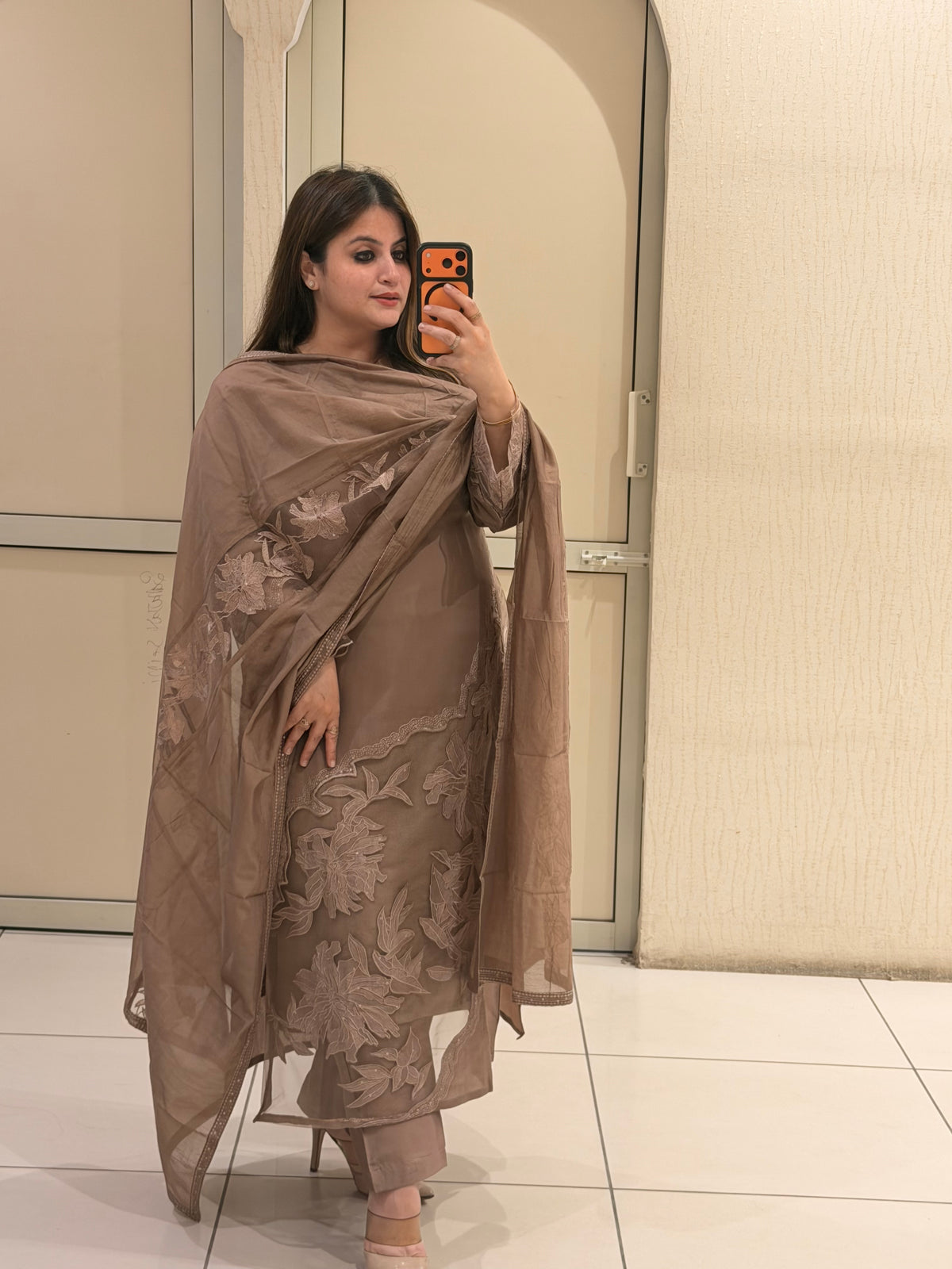 Taupe Embroidered Suit Set (M–XXL)