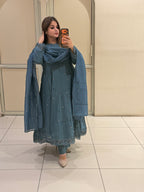 Blue Embroidered Suit Set (M–XXL)