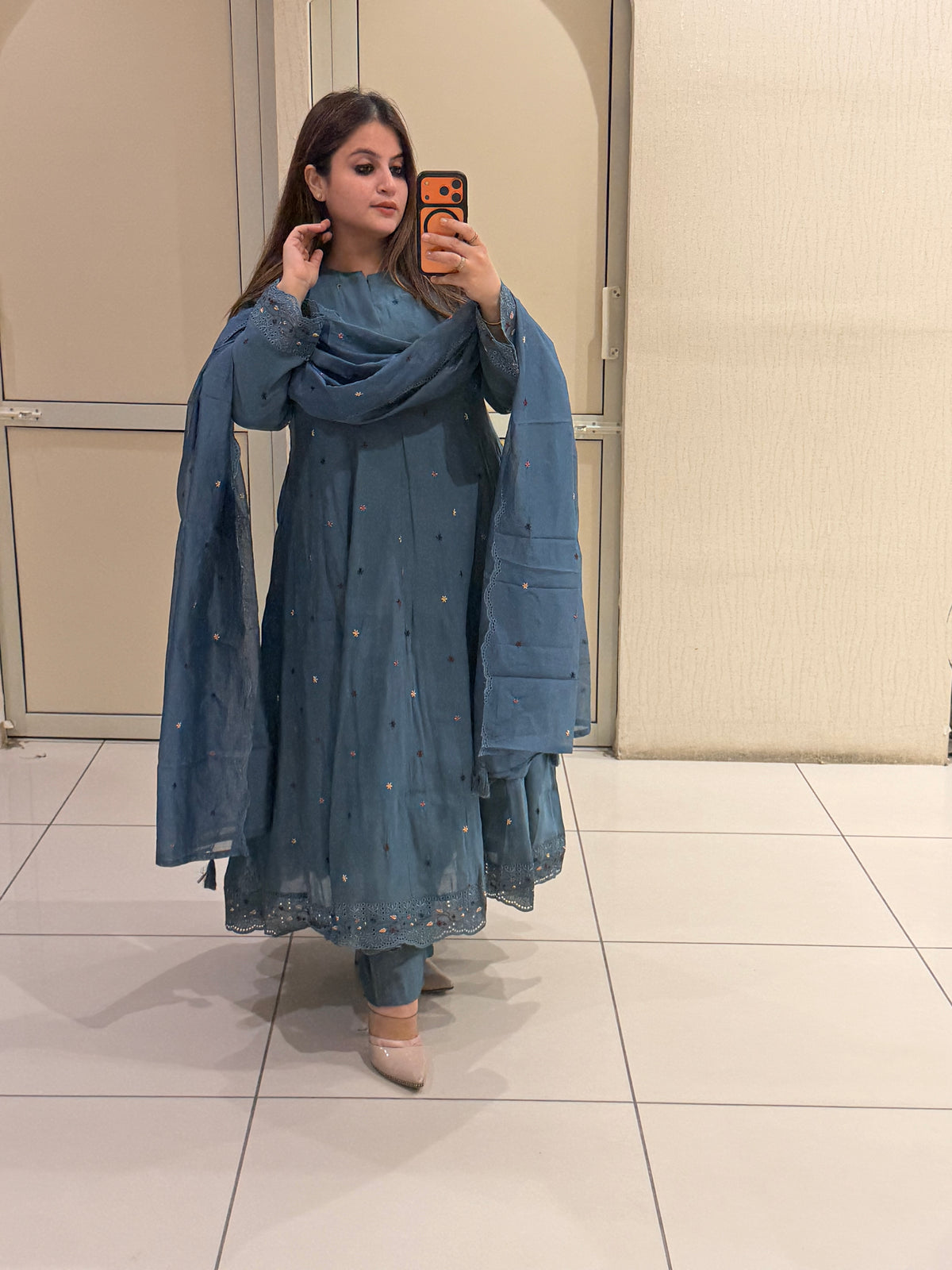 Blue Embroidered Suit Set (M–XXL)