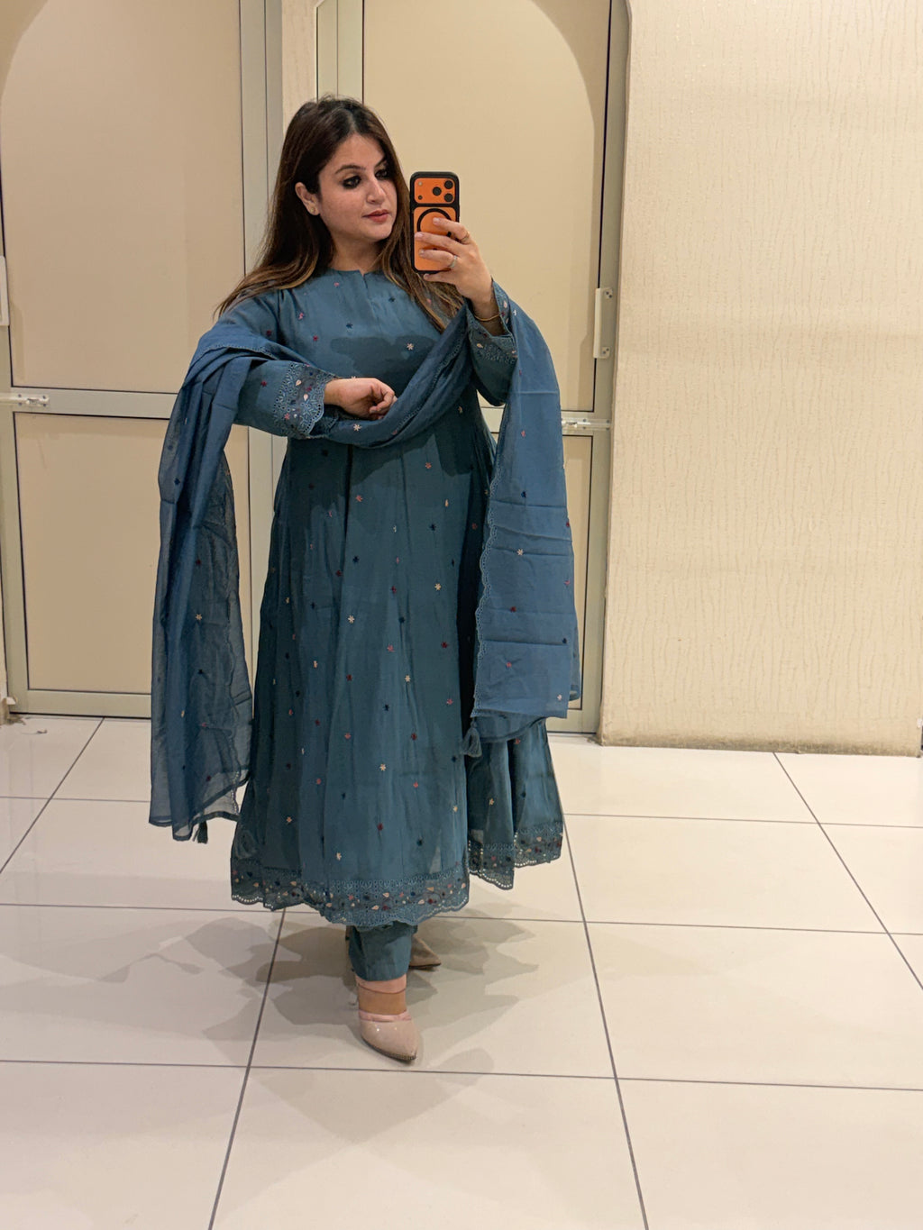 Blue Embroidered Suit Set (M–XXL)