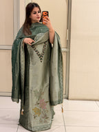 Sage Green Unstitched Silk Embroidered Suit (Premium Collection)