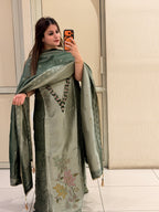 Sage Green Unstitched Silk Embroidered Suit (Premium Collection)