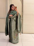 Sage Green Unstitched Silk Embroidered Suit (Premium Collection)