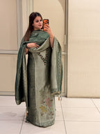 Sage Green Unstitched Silk Embroidered Suit (Premium Collection)