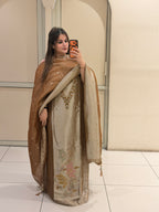 Beige & Bronze Unstitched Silk Embroidered Suit (Premium Collection)