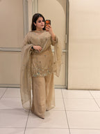Beige Crush Tissue Embroidered Suit Set (M–XXL)