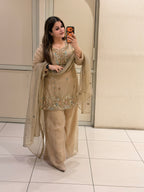 Beige Crush Tissue Embroidered Suit Set (M–XXL)