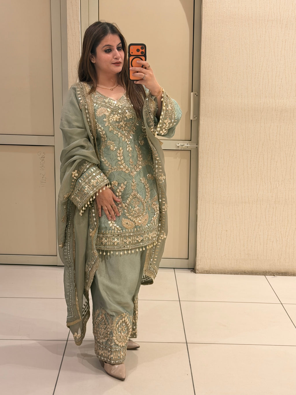 Mint Green Luxe Farsi Salwar Suit (Premium Fabric)