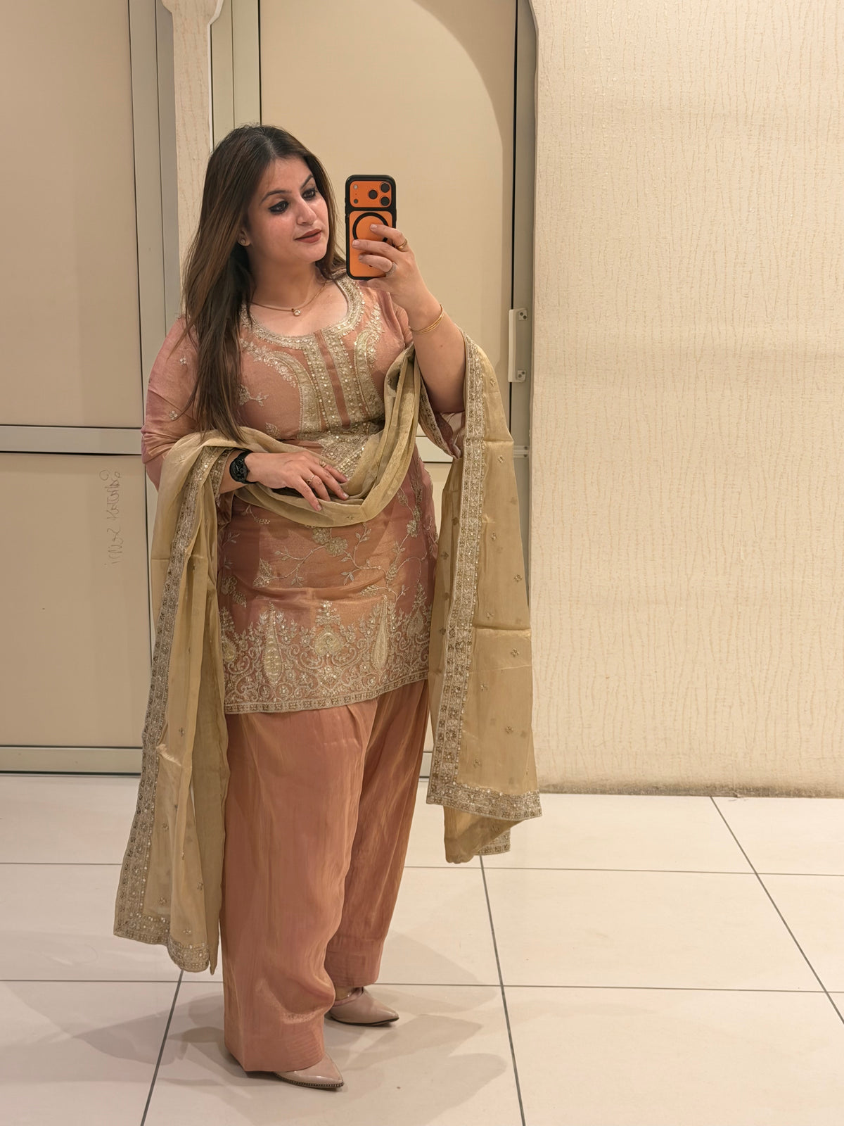 Peach Luxe Farsi Salwar Suit (Premium Fabric)