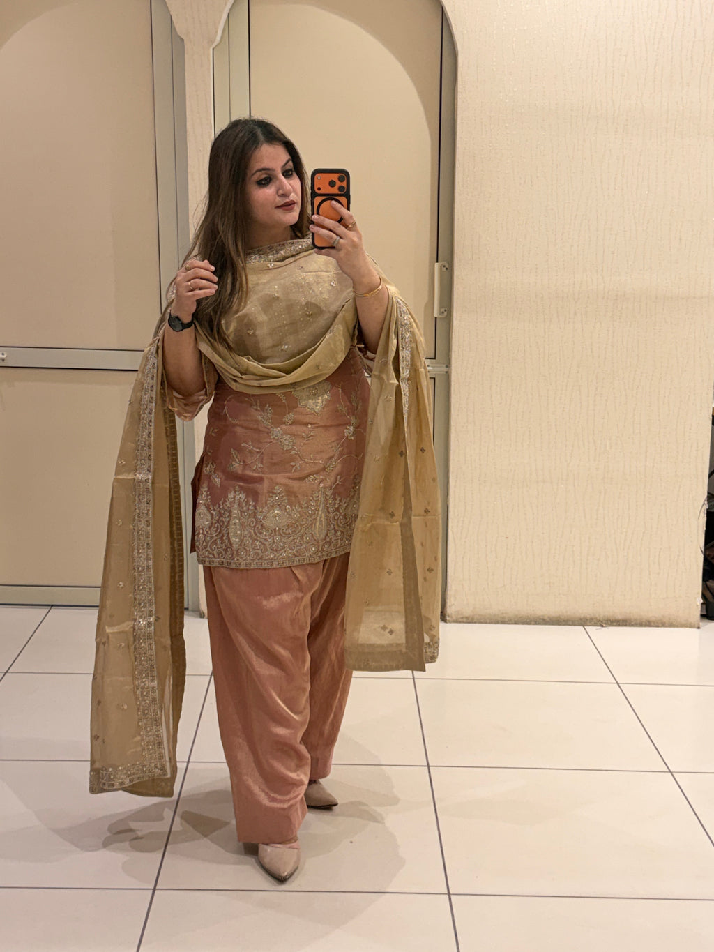 Peach Luxe Farsi Salwar Suit (Premium Fabric)