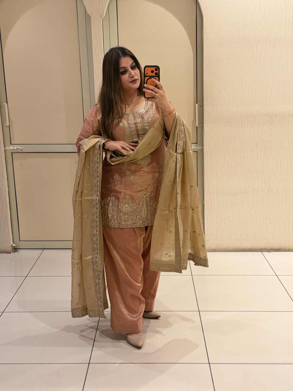 Peach Luxe Farsi Salwar Suit (Premium Fabric)