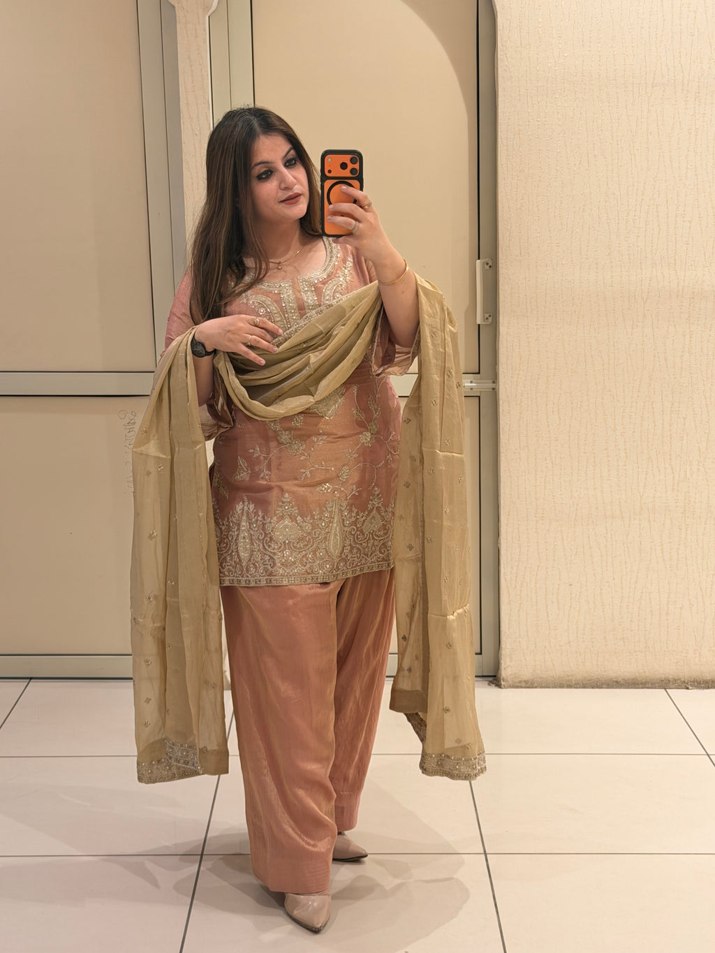 Peach Luxe Farsi Salwar Suit (Premium Fabric)