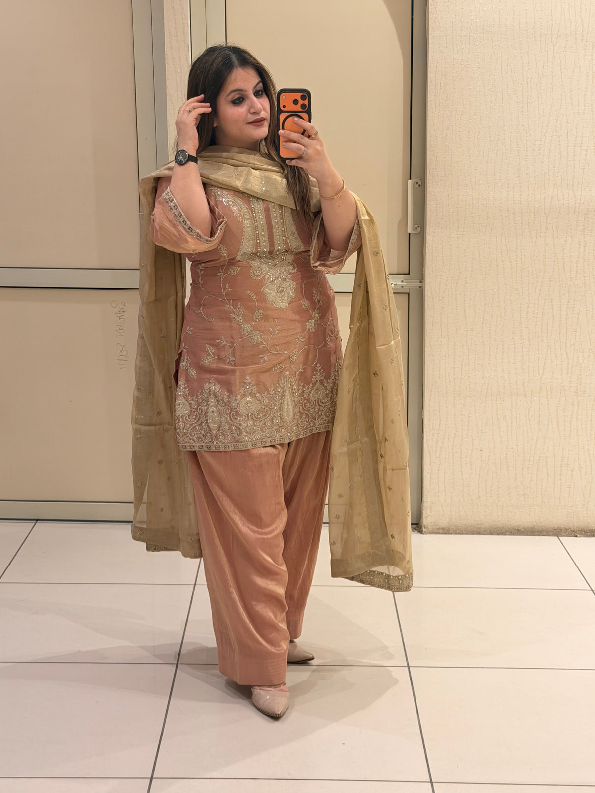 Peach Luxe Farsi Salwar Suit (Premium Fabric)