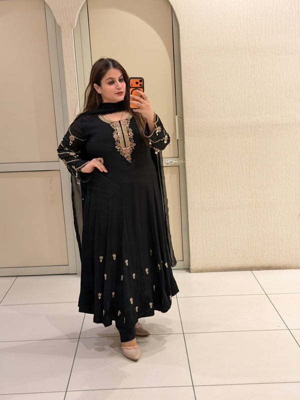 Black Chinon Handwork Dress (M–XXL)