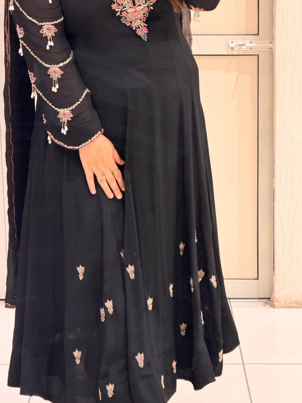 Black Chinon Handwork Dress (M–XXL)