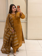 Mustard Embroidered Suit Set (M–3XL)