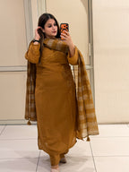 Mustard Embroidered Suit Set (M–3XL)