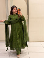 Olive Green Embroidered Suit Set (M–XXL)