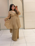 Beige Chinon Embroidered Suit Set (M–XXL)