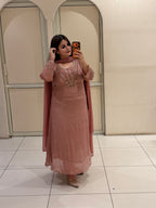 Blush Pink Chinon Embroidered Suit (L–XXL)
