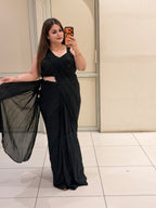 Black Chinon Saree with Handwork Blouse (M–XL)