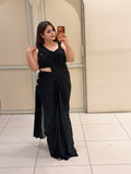 Black Chinon Saree with Handwork Blouse (M–XL)