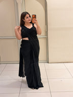 Black Chinon Saree with Handwork Blouse (M–XL)