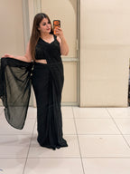 Black Chinon Saree with Handwork Blouse (M–XL)